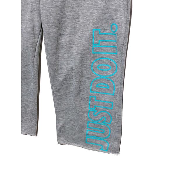Nike Just Do It Spell Out Capri Pants Dri Fit Joggers Gray Blue Womens Large L - Picture 2 of 10
